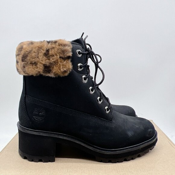 Timberland Kinsley 6-Inch Waterproof Black/Faux Fur Boots Lace Up Platform US 8 - Picture 2 of 12
